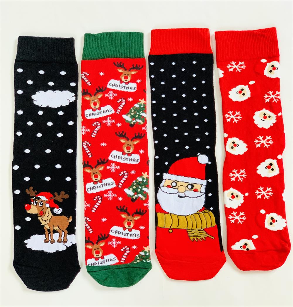 4'lü Çok Renkli Yılbaşı Temalı Unisex Pamuklu Çorap