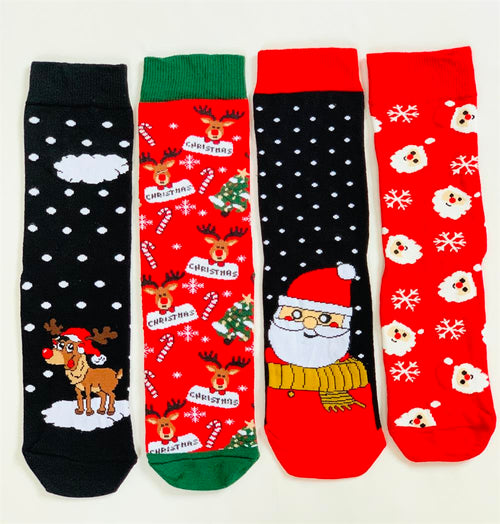 4'lü Çok Renkli Yılbaşı Temalı Unisex Pamuklu Çorap